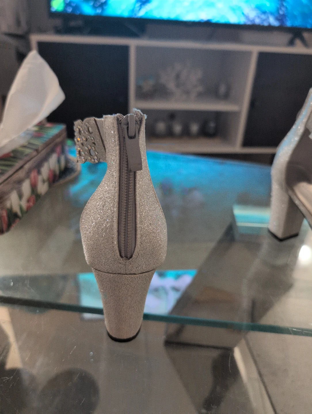 Bella Hanna Silver Glitter Heels with Rhinestones - photo 5
