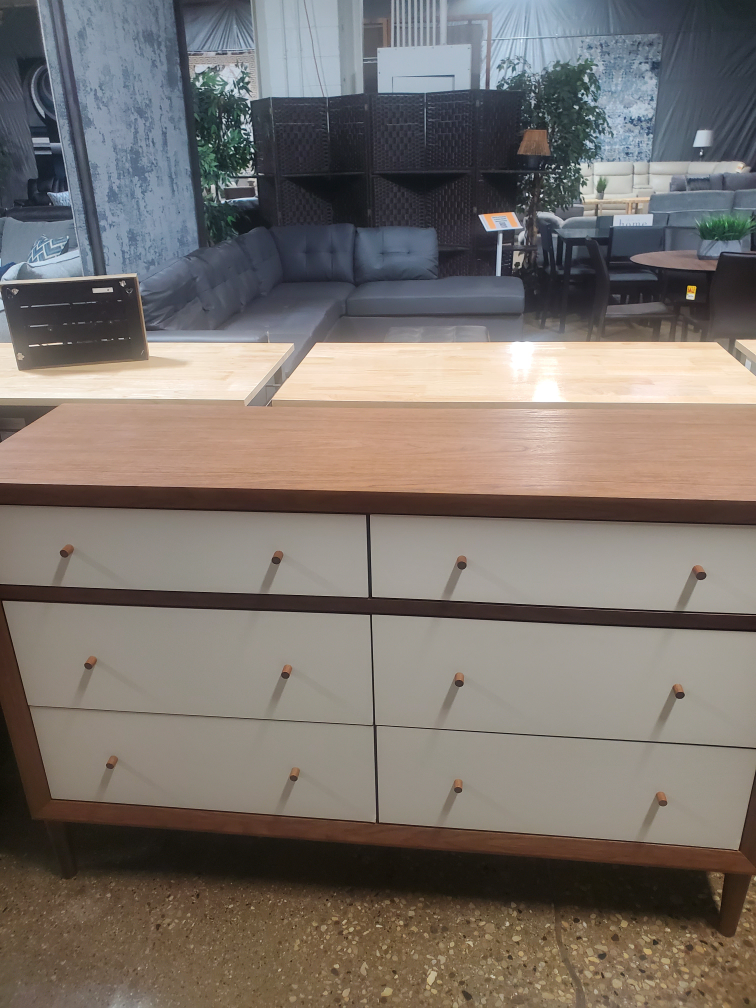 Six Drawer white /brown  Dresser with Wood Frame(NEW)