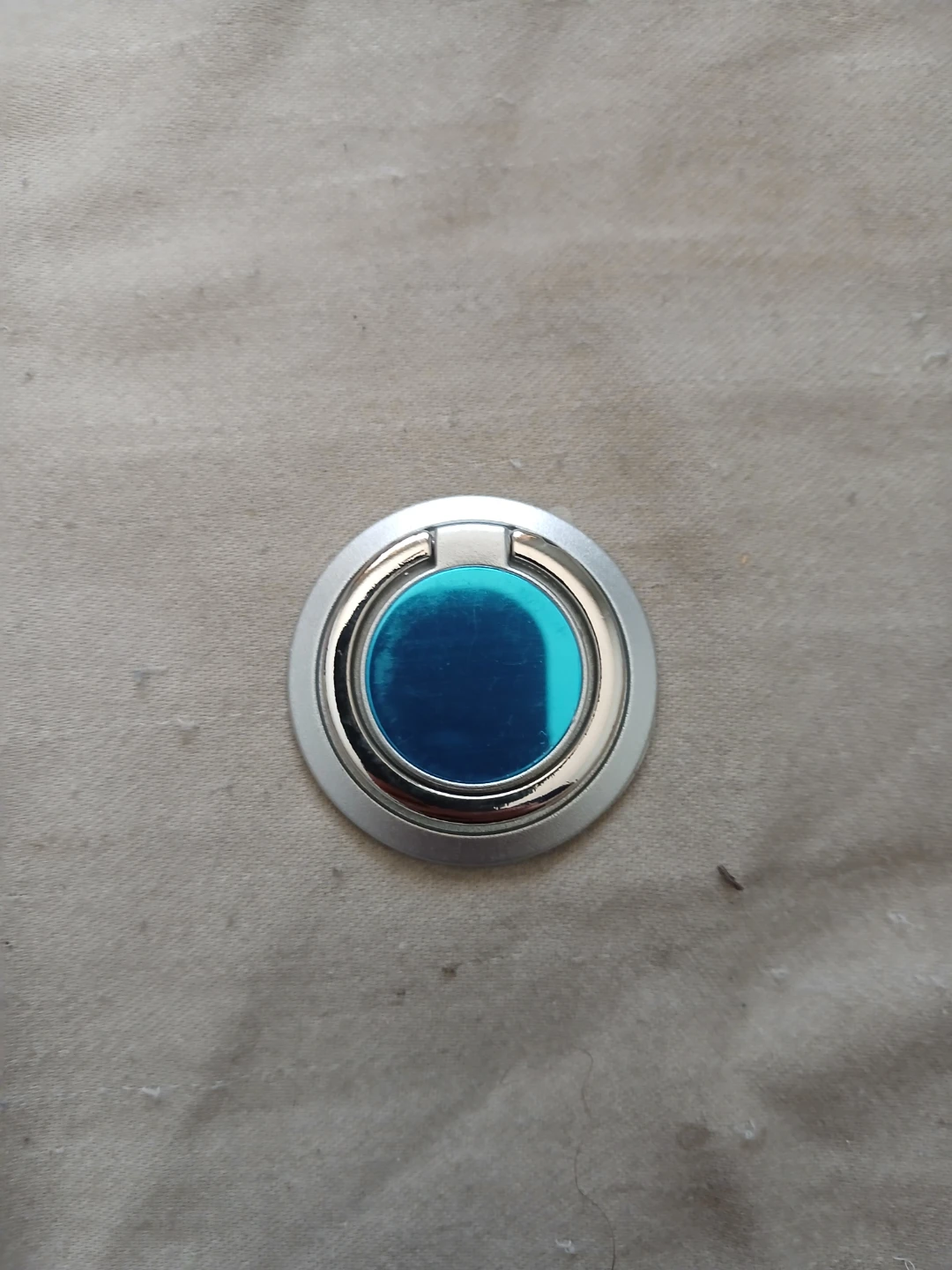 Silver Coloured Phone Ring Holder With Blue Mirror Finish