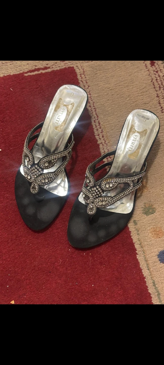 Black embellished heels