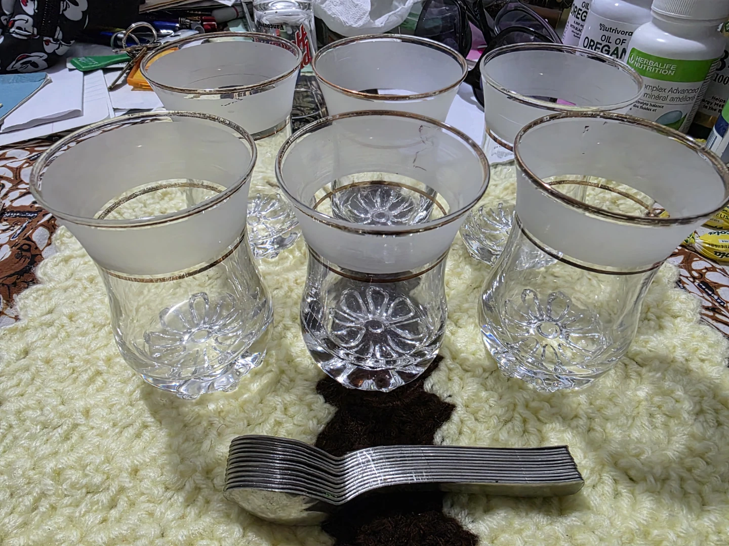 Set of 6 Clear Glass Tumblers with Gold Rim