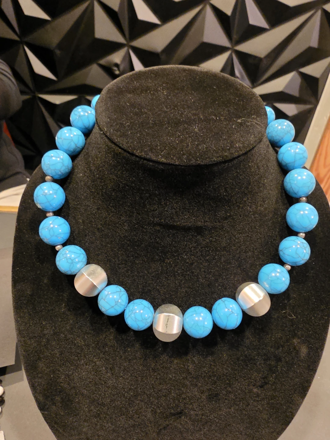 Vintage Blue Beaded Necklace with Silver Accents - photo 2