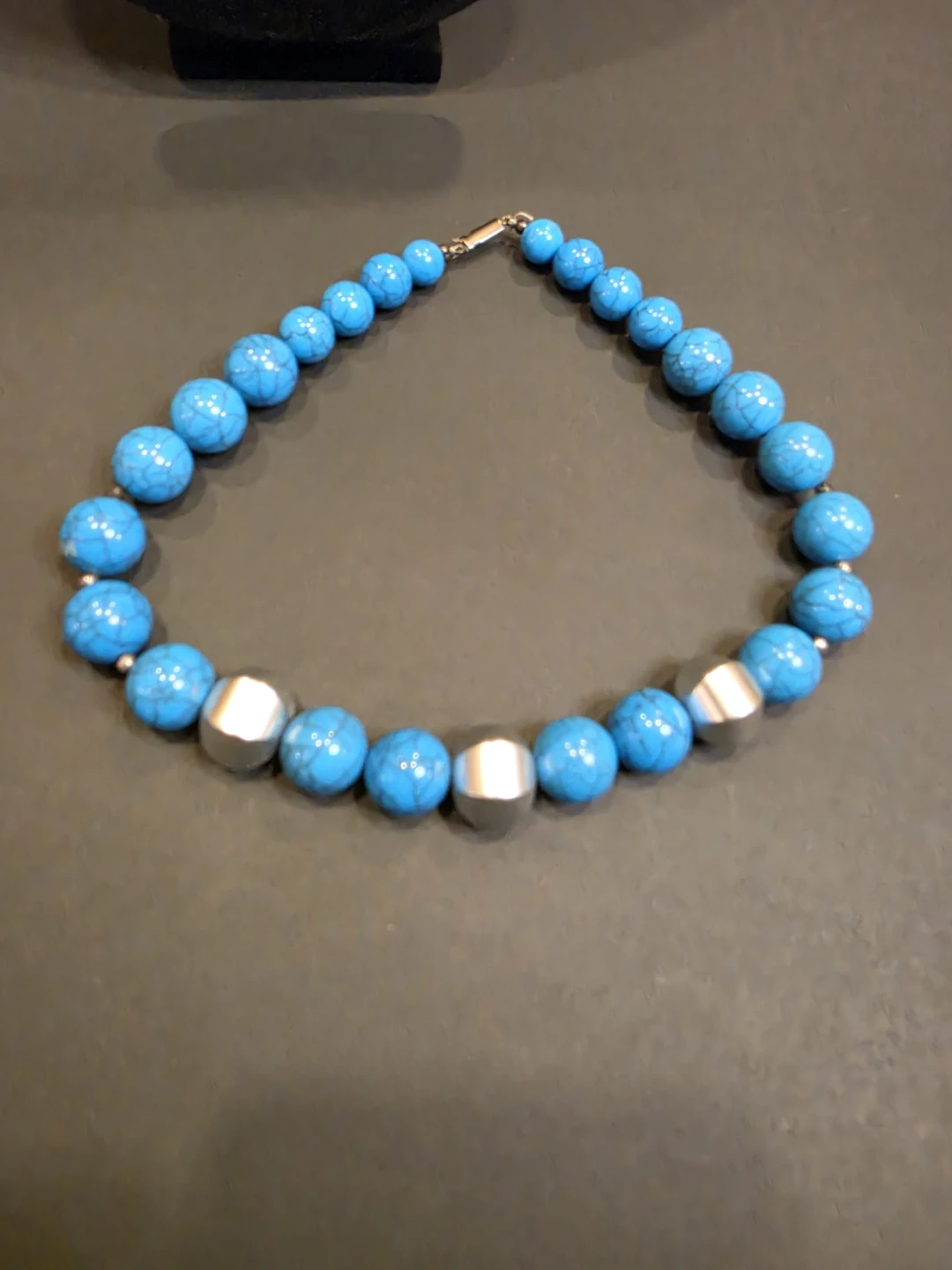 Vintage Blue Beaded Necklace with Silver Accents - photo 3