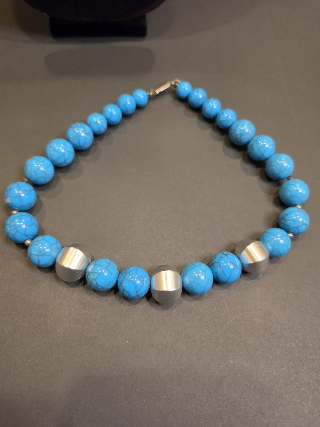 Vintage Blue Beaded Necklace with Silver Accents - photo 4