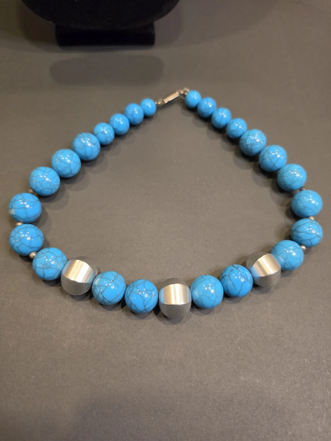 Vintage Blue Beaded Necklace with Silver Accents - photo 5