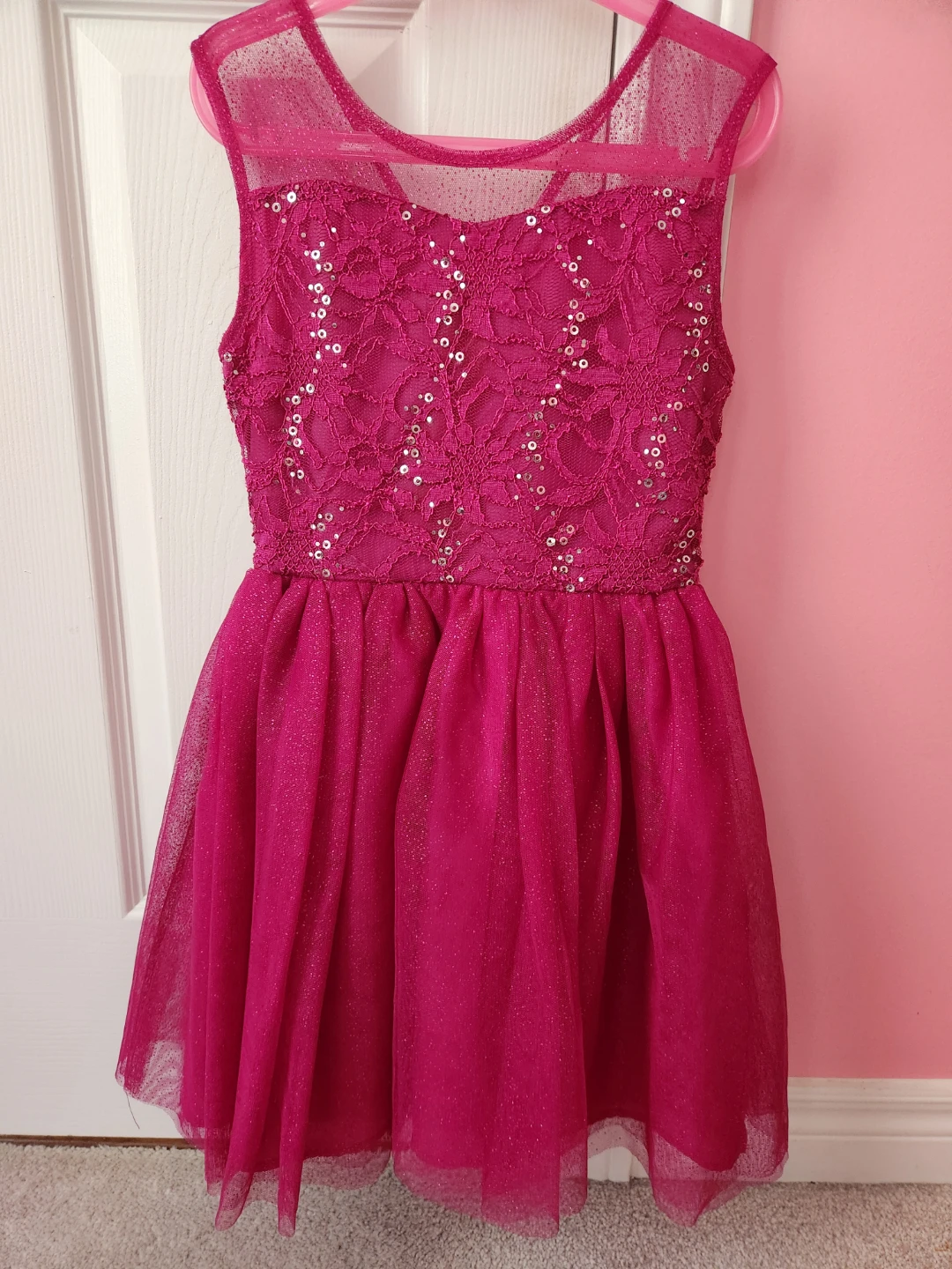 Girls Pink Sparkle Lace Dress