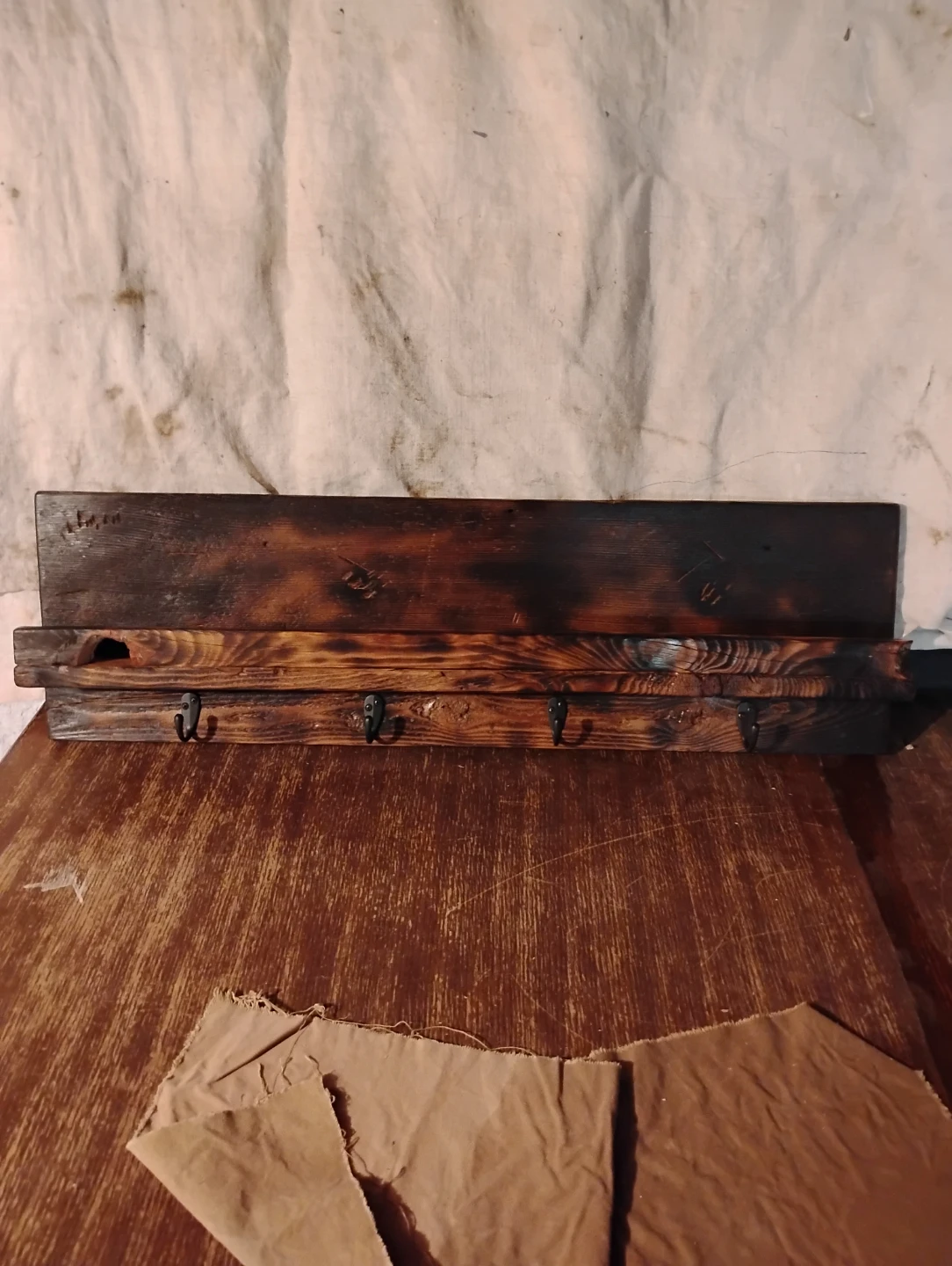 Rustic Wood Wall Shelf with 4 Hooks - photo 2