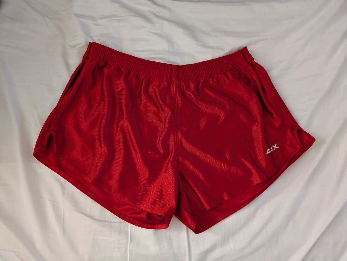 Alix Shiny Red Athletic Shorts Gym Shorts Yoga Shorts Pocket 31"