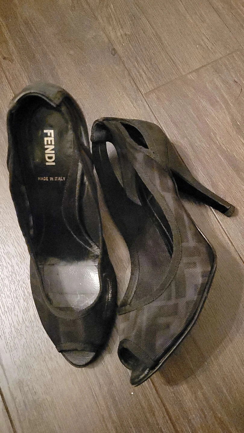 Vintage Fendi Black Mesh Peep-Toe Heels