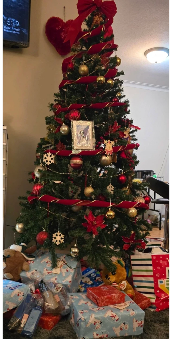 Decorated Christmas Tree with Ornaments and Presents