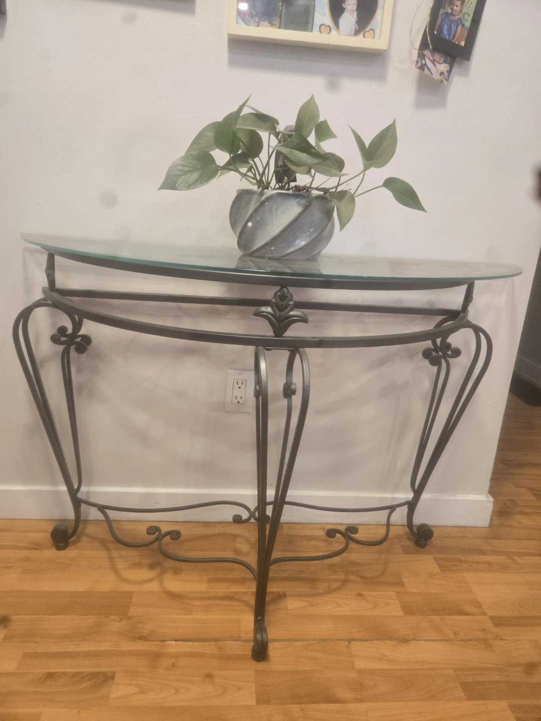 Metal Console Table with Glass Top