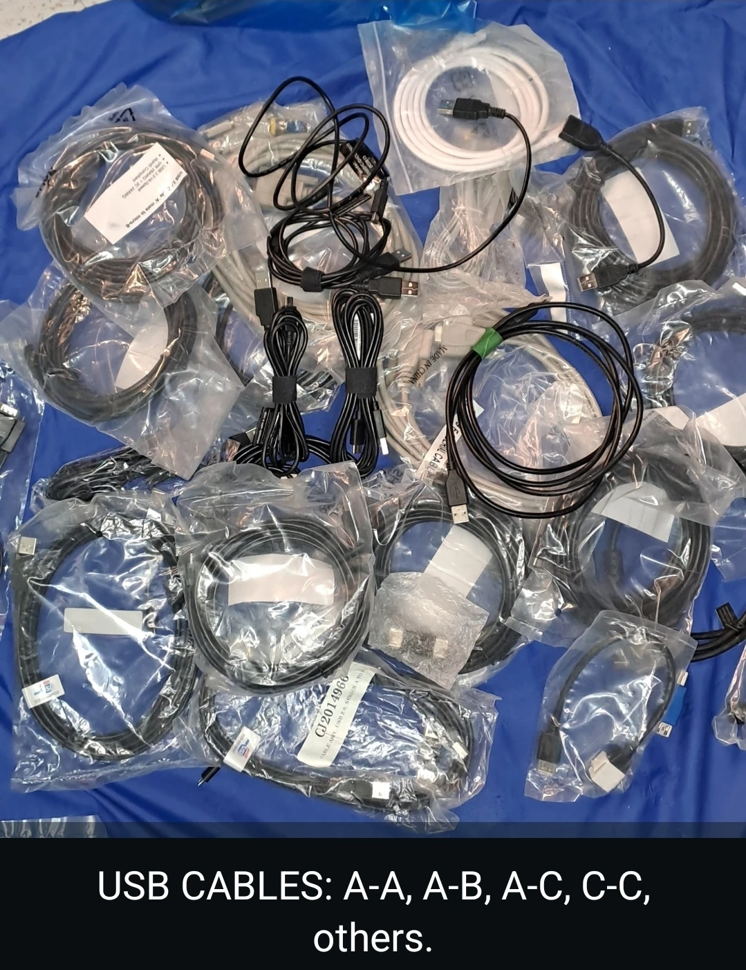 Assorted USB Cables: A-A, A-B, A-C, C-C, and others
