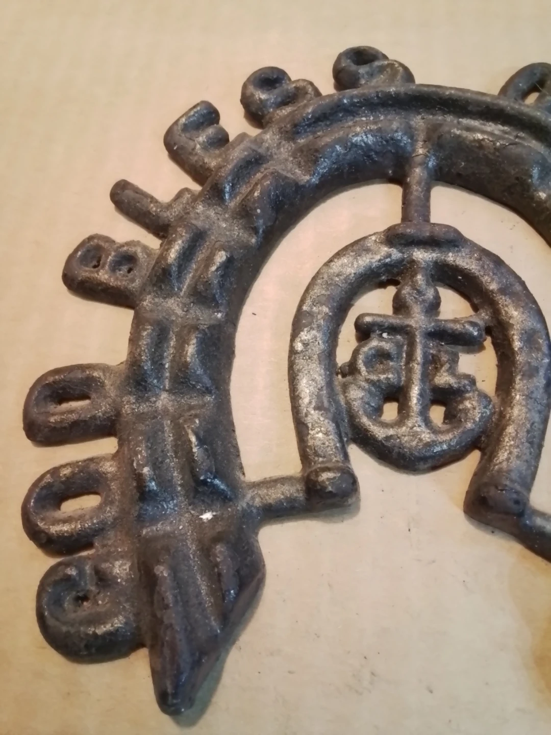 Antique God Bless Our Home Cast Iron Trivet 6.5x7" - photo 3