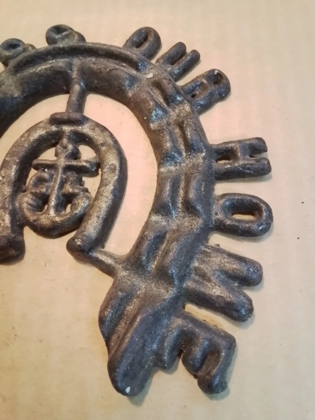 Antique God Bless Our Home Cast Iron Trivet 6.5x7" - photo 4