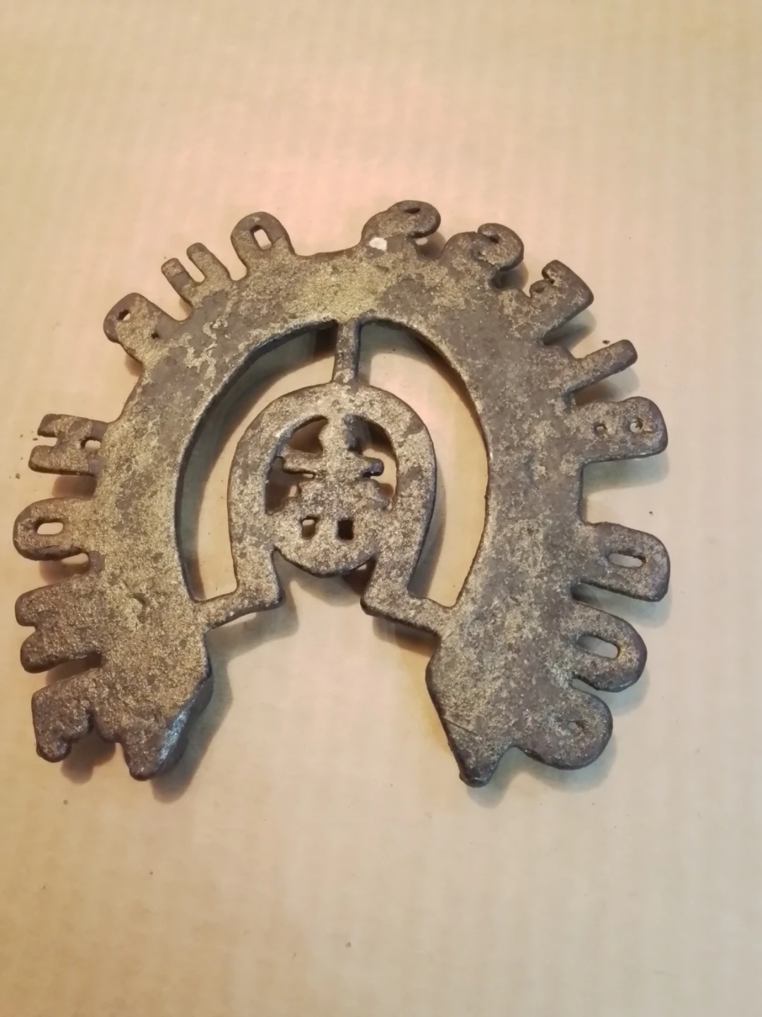 Antique God Bless Our Home Cast Iron Trivet 6.5x7" - photo 5