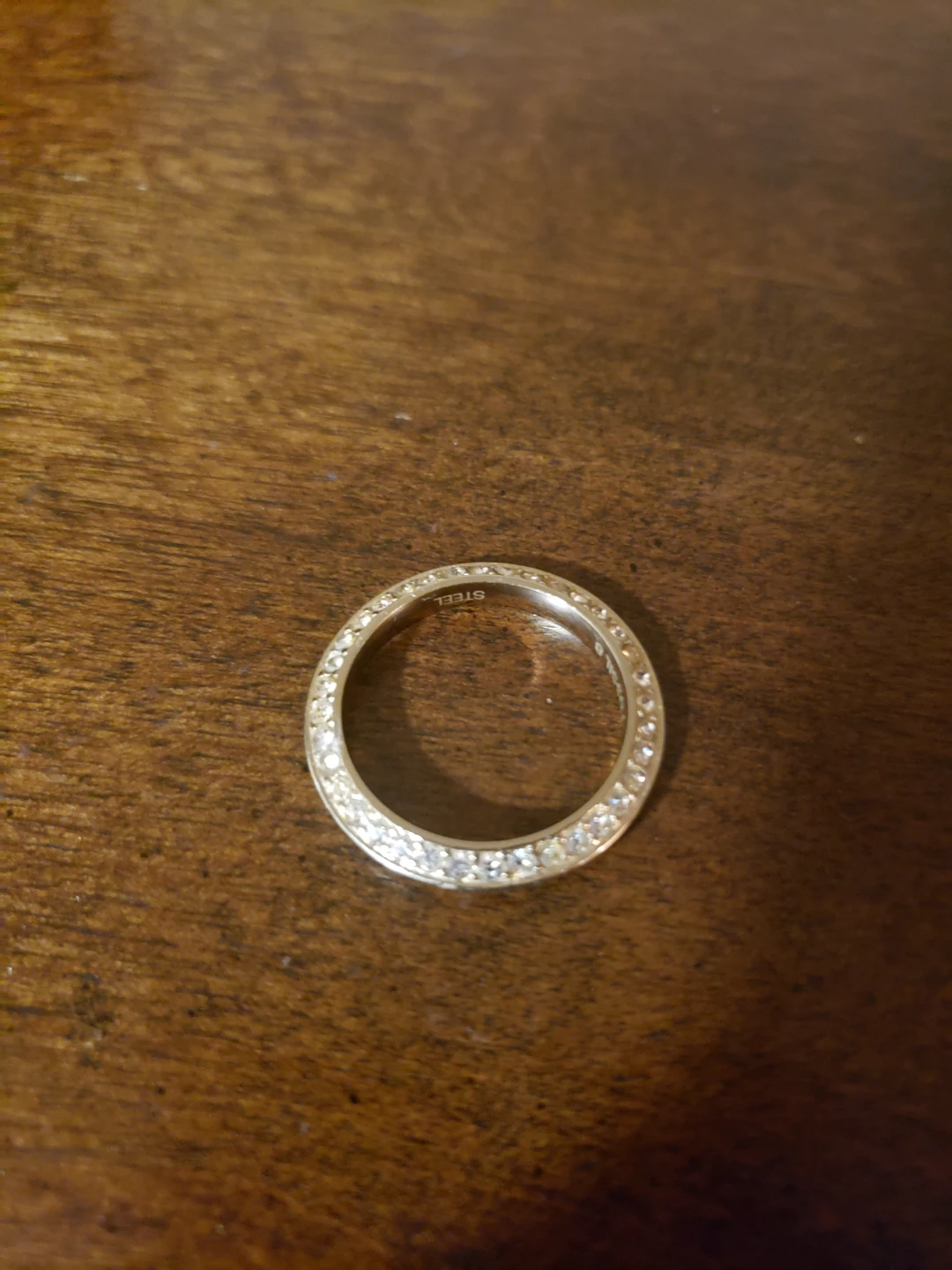 Fossil Steel gold tone Ring with Crystals.
