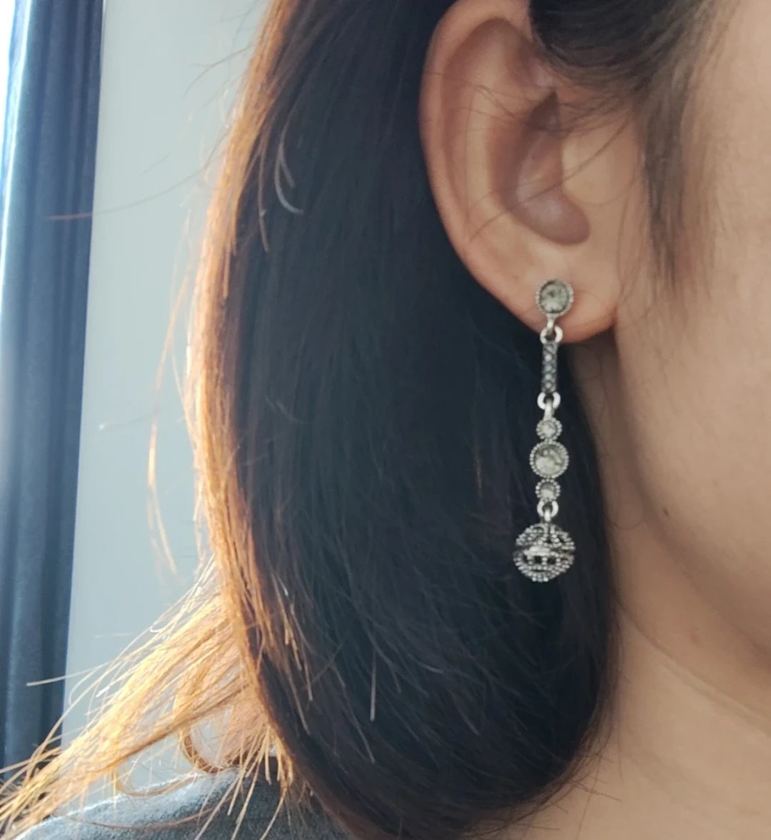 Silver-tone dangling earrings with crystal accents - photo 2
