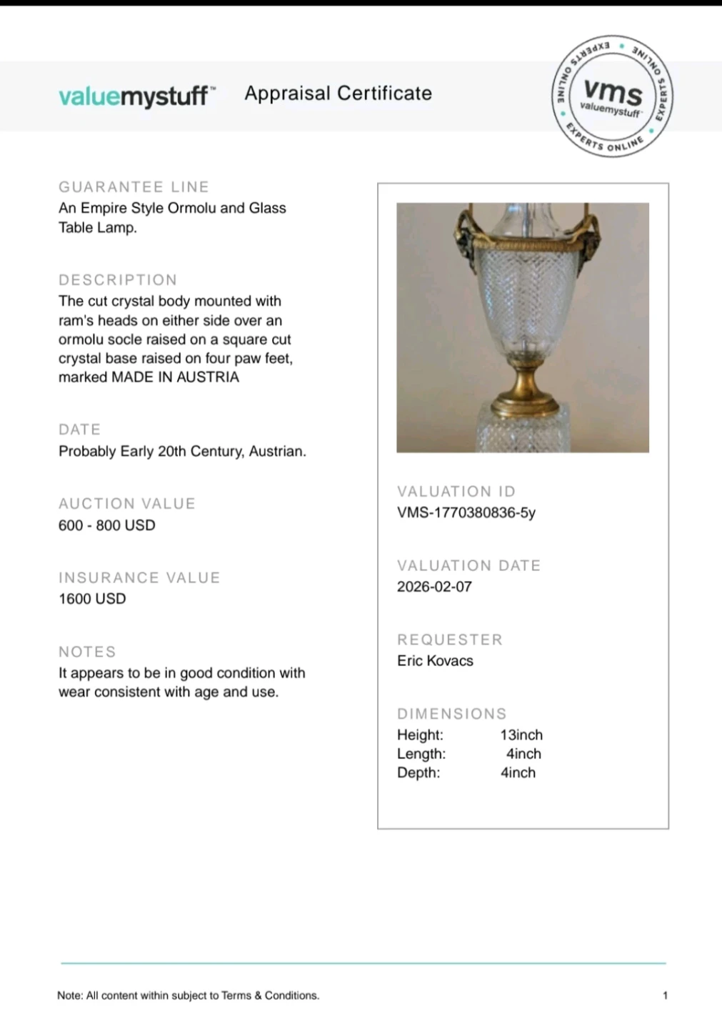 Empire Style Ormolu and Glass Table Lamp - Made in Austria - photo 5
