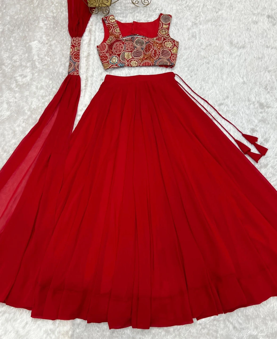 Red Lehenga with Embroidered Blouse and Dupatta🌱