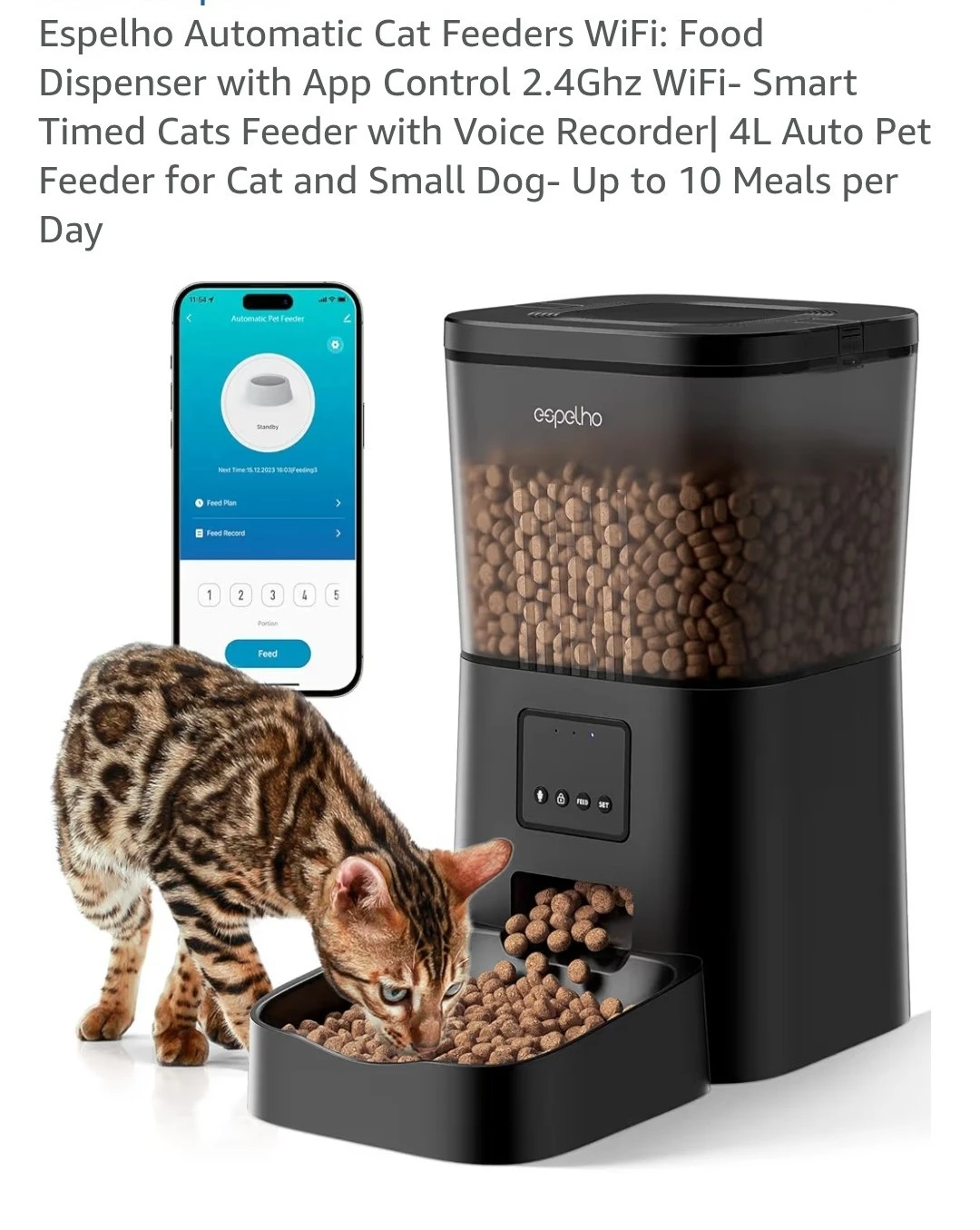 Espelho Automatic Cat Feeder WiFi - 4L Smart Pet Food Dispenser