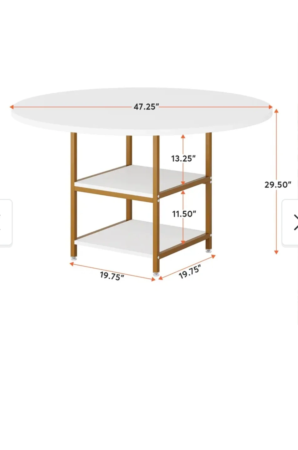 White Round Dining Table with Gold Frame and Shelves