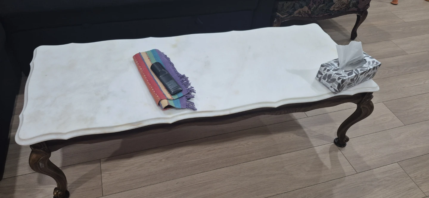 White Marble Top Coffee Table with Dark Wood Legs