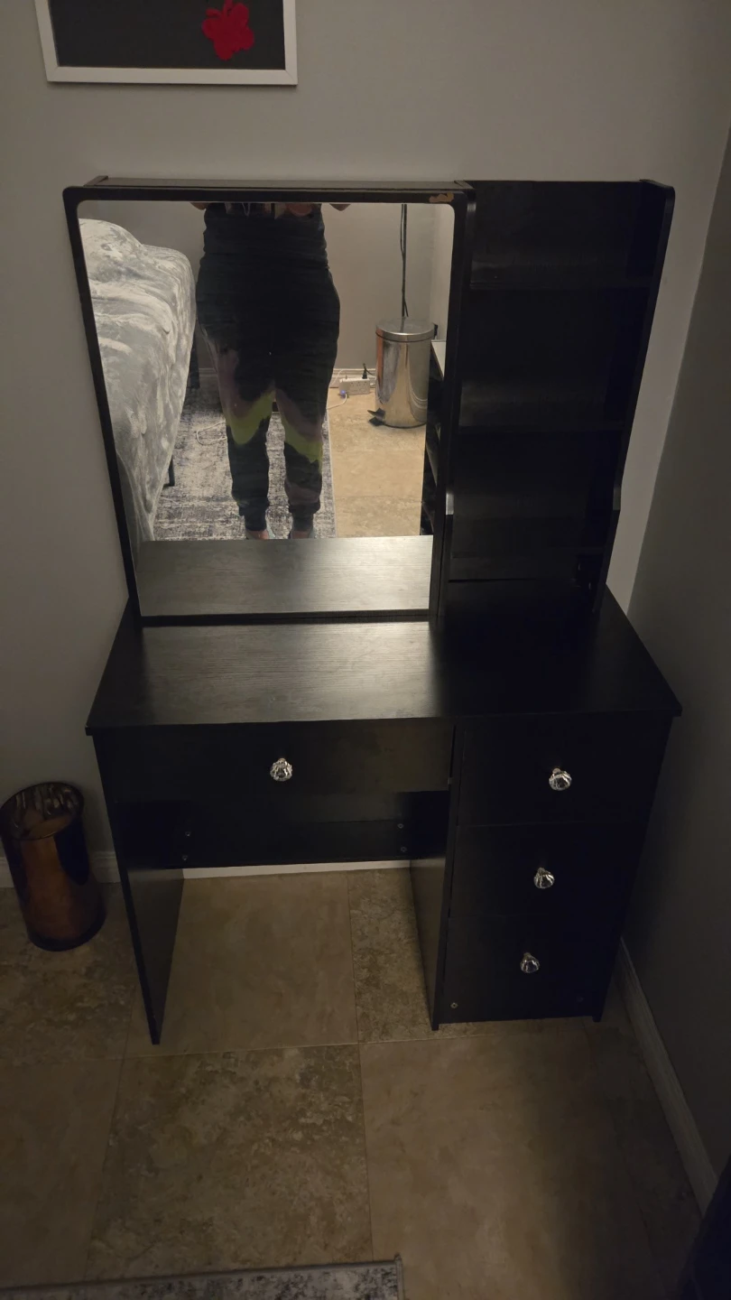Black Vanity Desk with Mirror and Drawers
