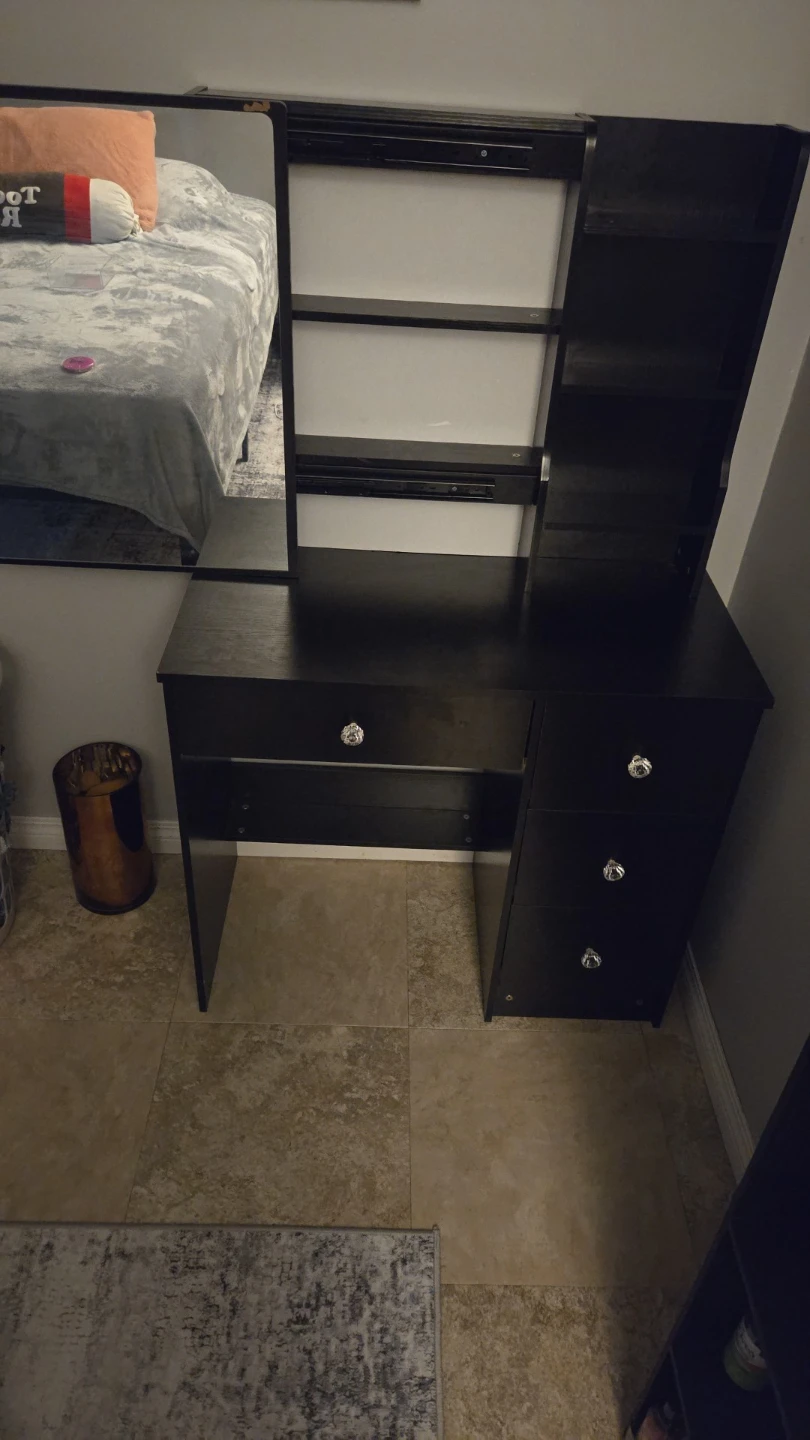 Black Vanity Desk with Mirror and Drawers - photo 2