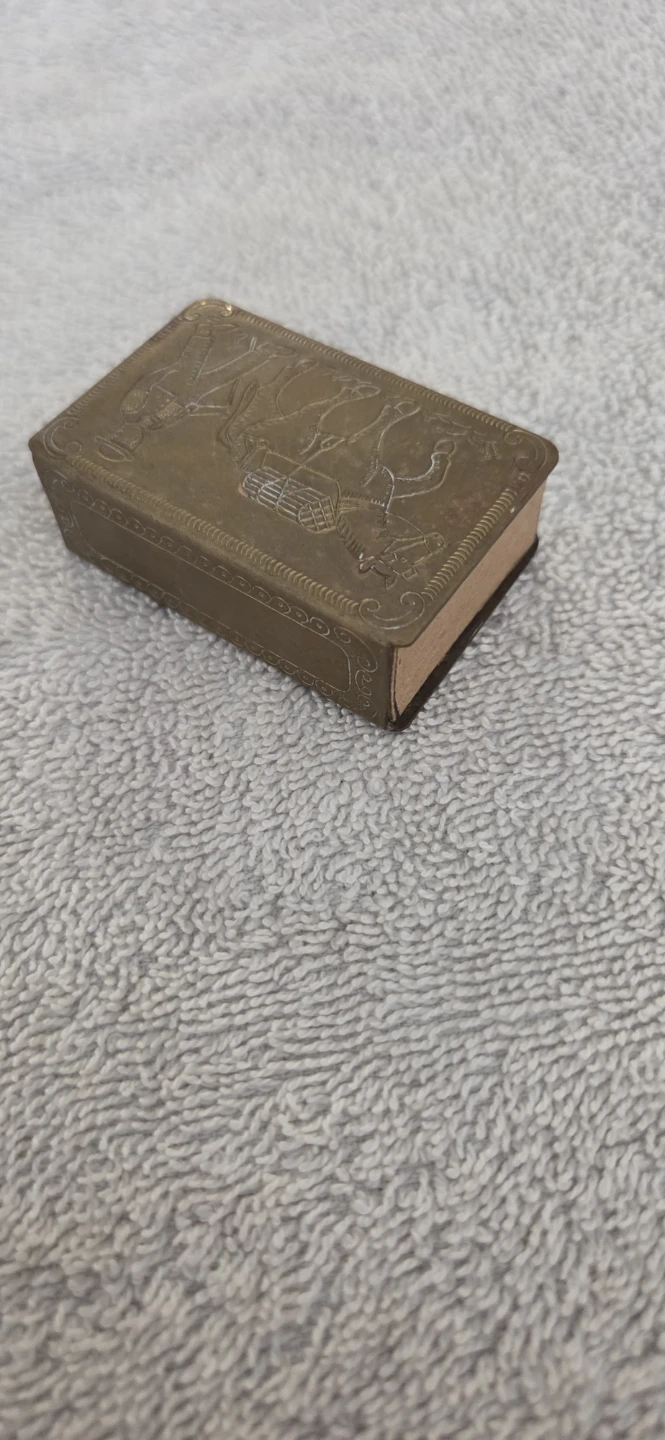 Vintage Embossed Brass Matchbox Holder with Matches - photo 3
