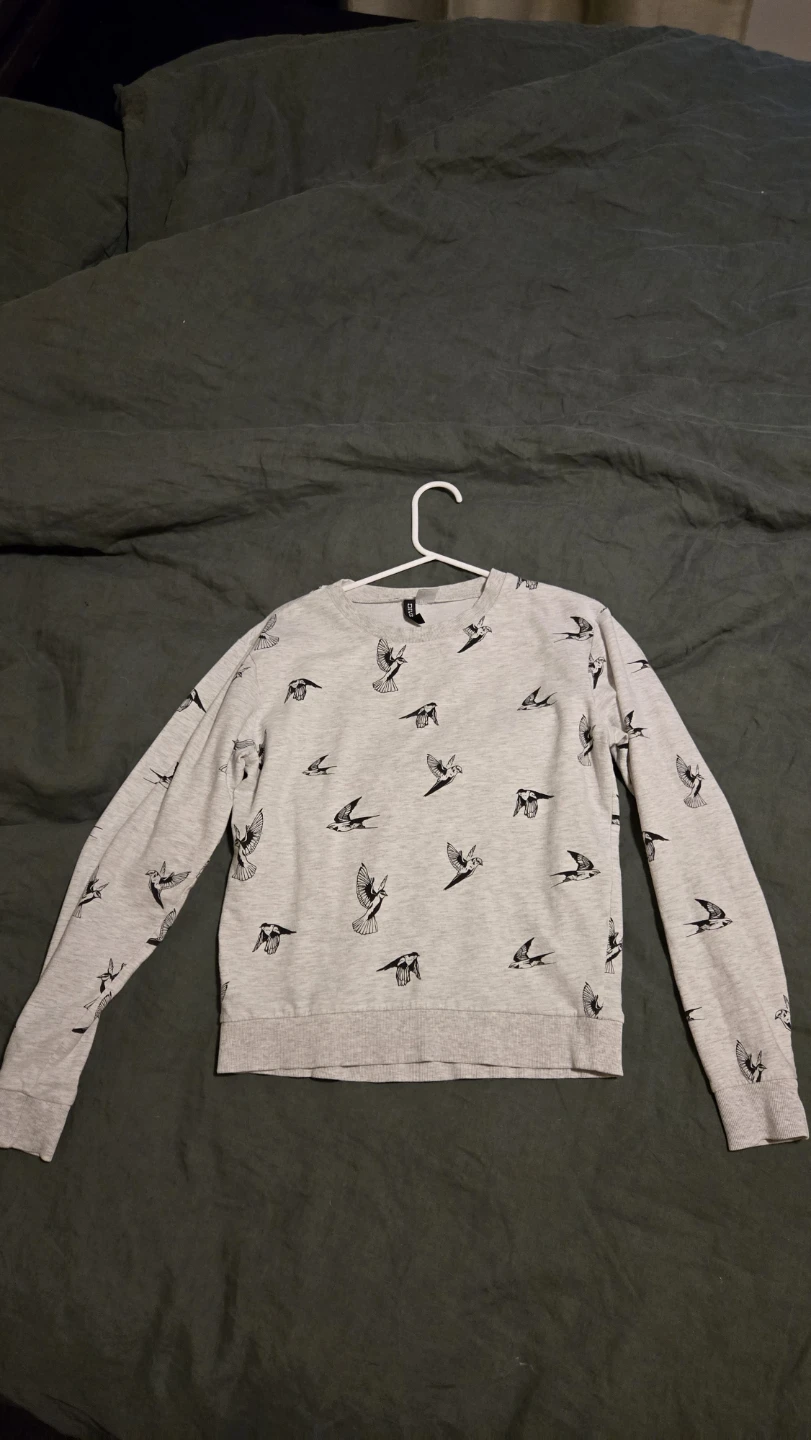 Grey Bird Print Crewneck Sweatshirt - Size S