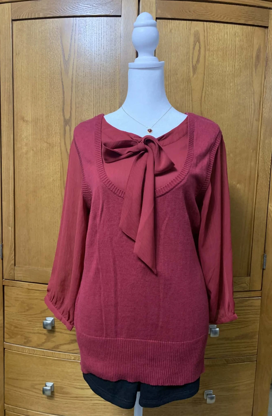 George Women's Red Bow Neck Sweater - L/G
