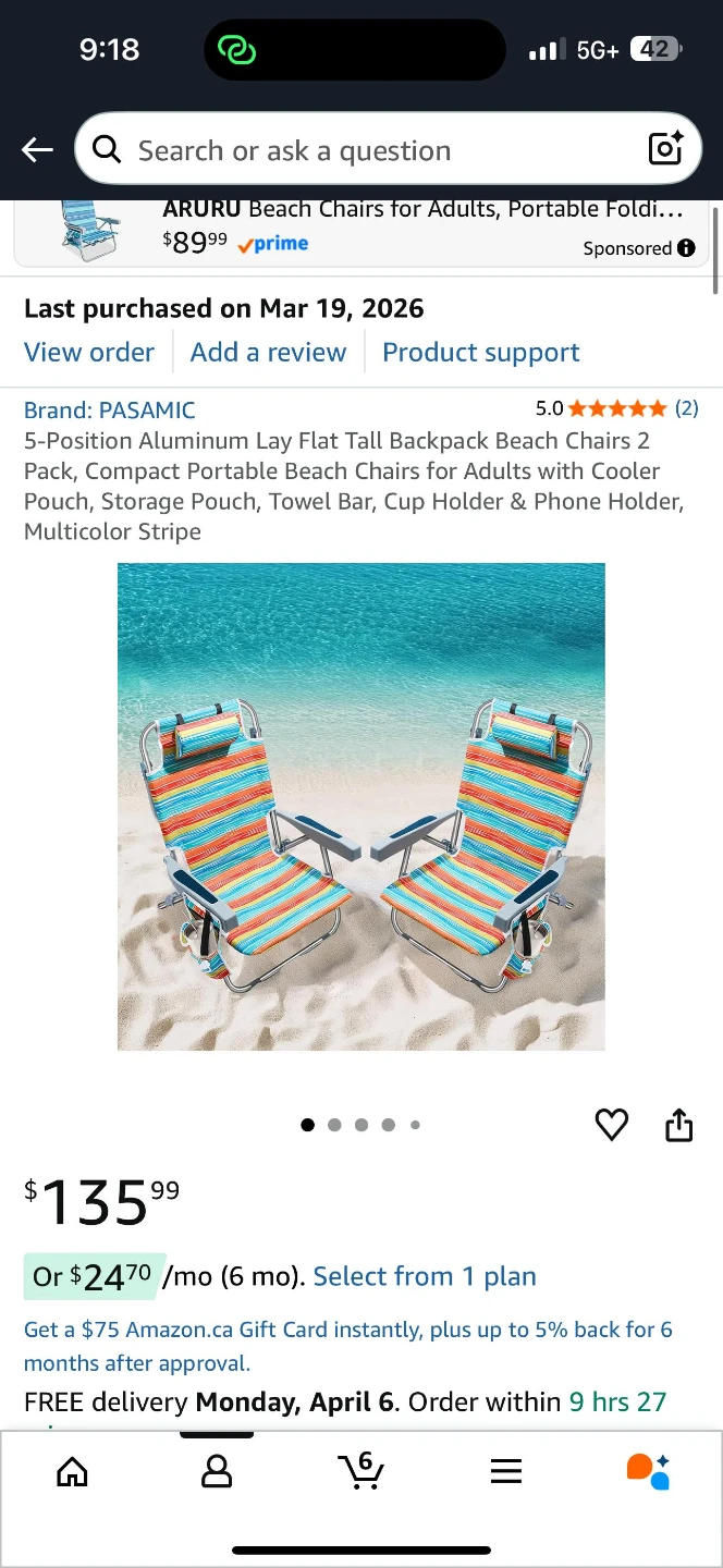 PASAMIC Portable Beach Chair with Cooler Pouch