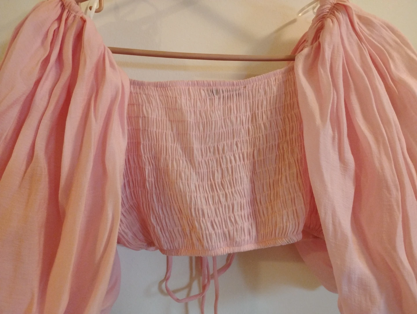 Pink Smocked Puff Sleeve Crop Top S - photo 3