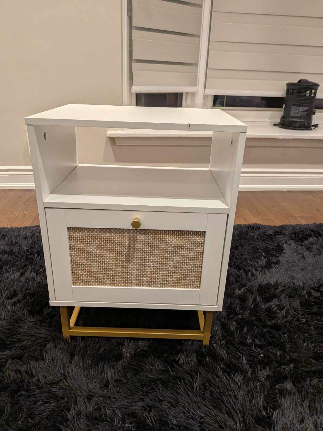 White Nightstand with Rattan Drawer and Gold Legs - photo 4