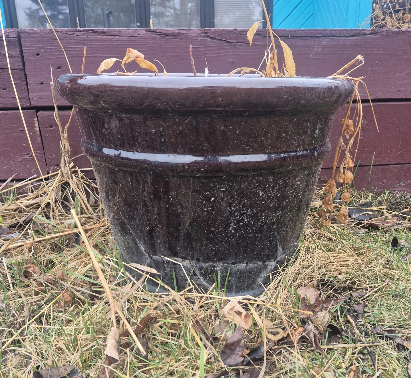 Dark Brown Glazed Ceramic Planter Pot