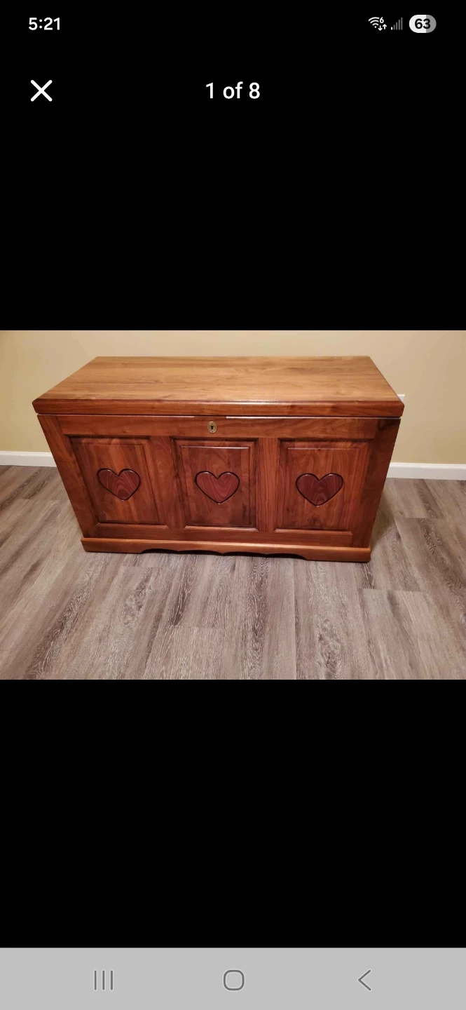 Wooden Storage Chest with Heart Carvings
