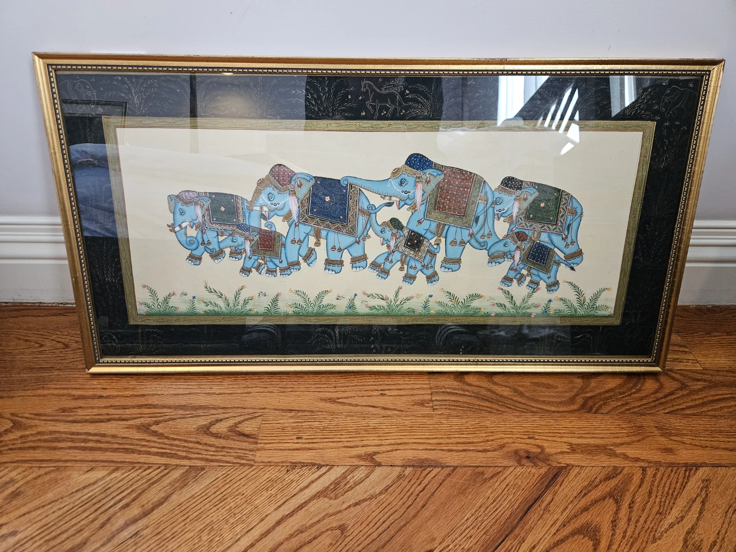 Framed Elephant Procession Painting