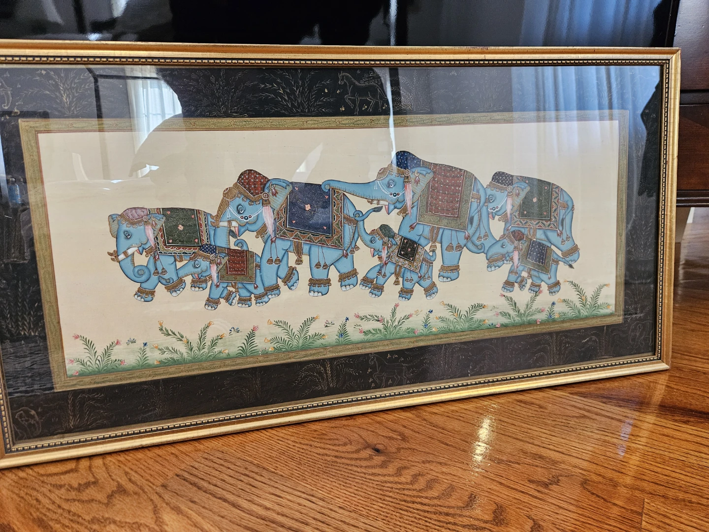 Framed Elephant Procession Painting - photo 2