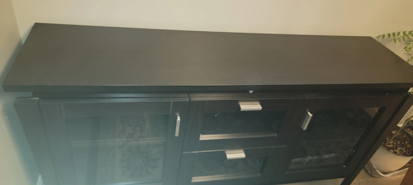 Tv stand 65 inch Dark Wood Media Console with Glass Doors - photo 2