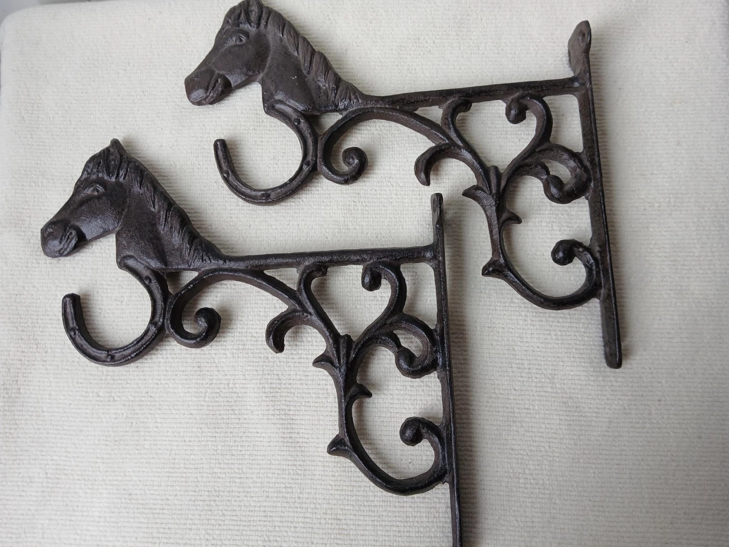 Pair of Cast Iron Horse Head Wall Mount Plant Hangers/Brackets.