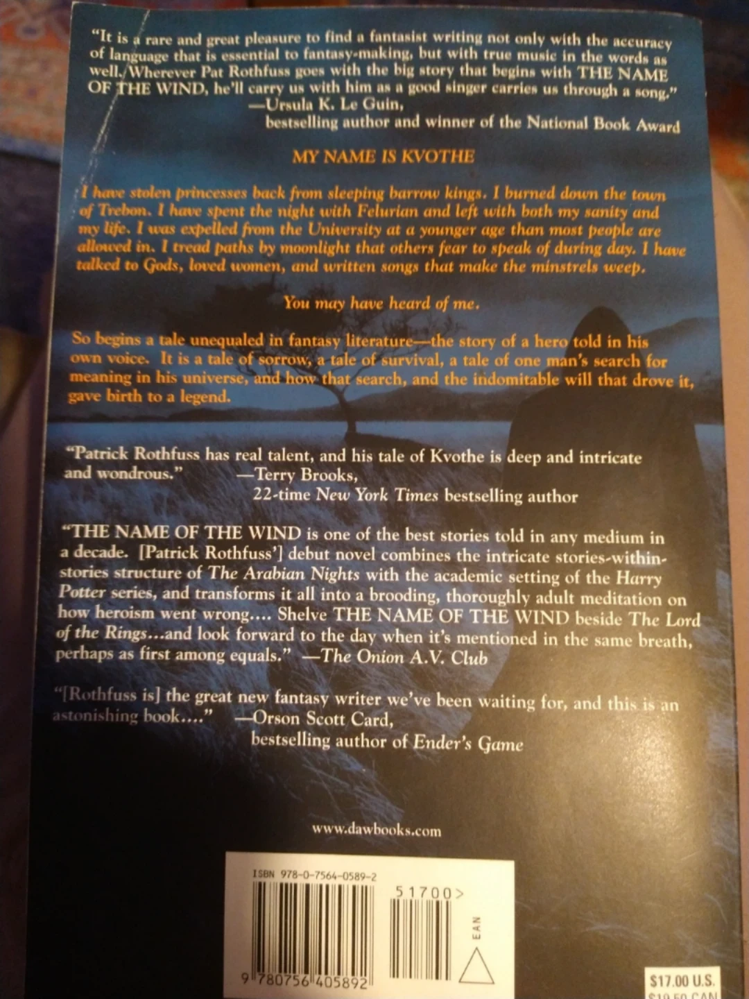 The Name of the Wind by Patrick Rothfuss Paperback Novel - photo 2