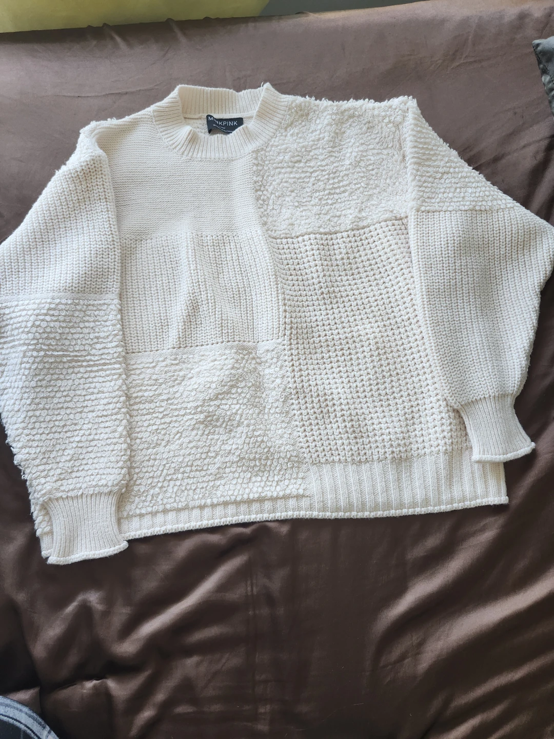MINKPINK Cream Patchwork Knit Sweater - Large