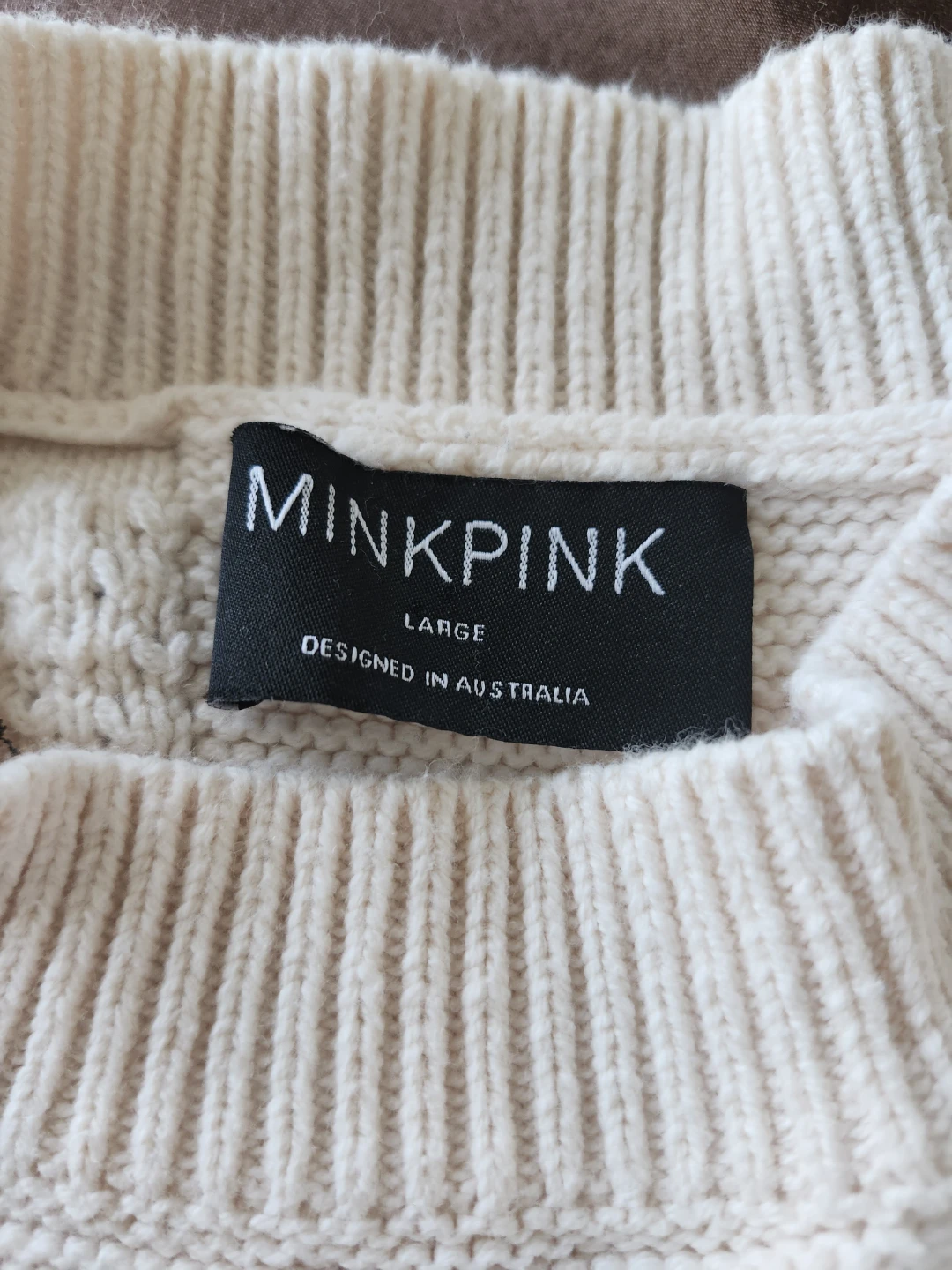 MINKPINK Cream Patchwork Knit Sweater - Large - photo 2