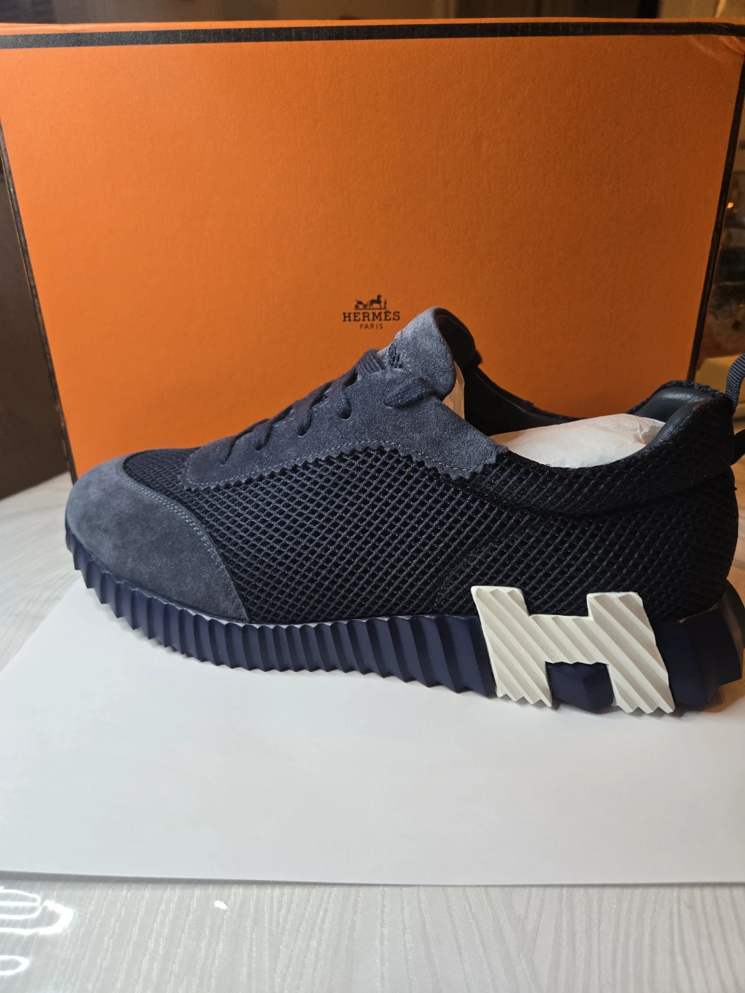 Hermès Men's Blue Suede & Mesh Sneaker - photo 3