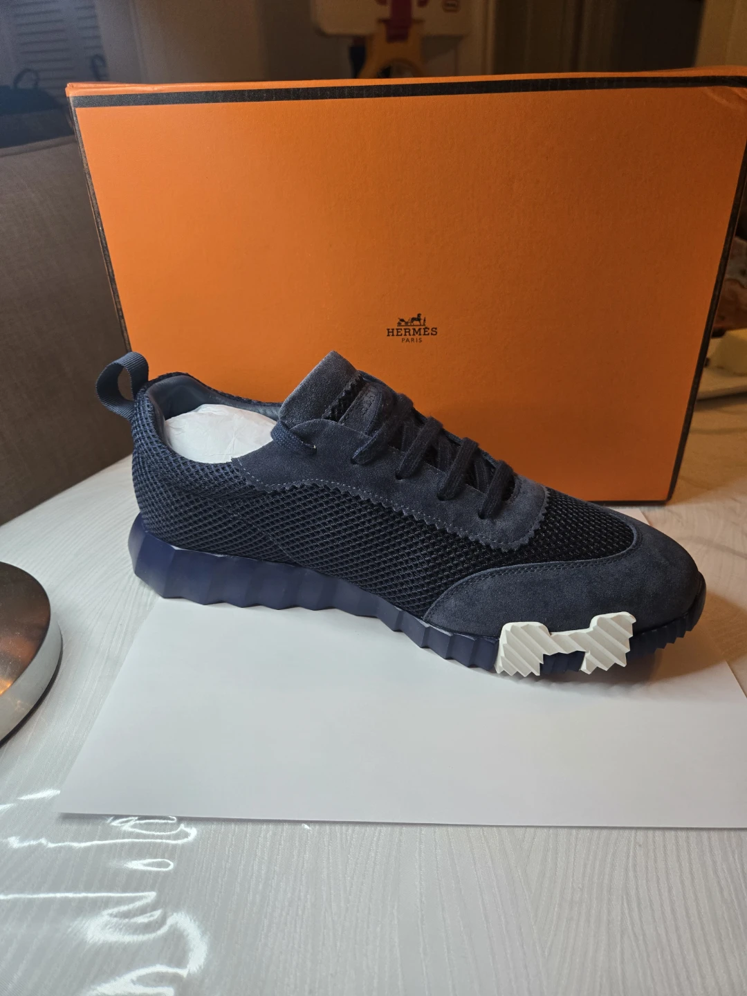 Hermès Men's Blue Suede & Mesh Sneaker - photo 4