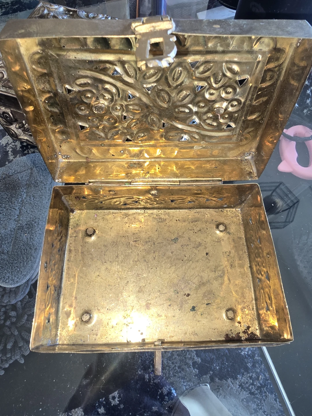 Ornate Vintage Brass Jewelry Cricket Incense Box Made In India - photo 2
