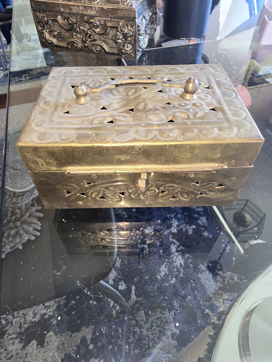 Ornate Vintage Brass Jewelry Cricket Incense Box Made In India - photo 3