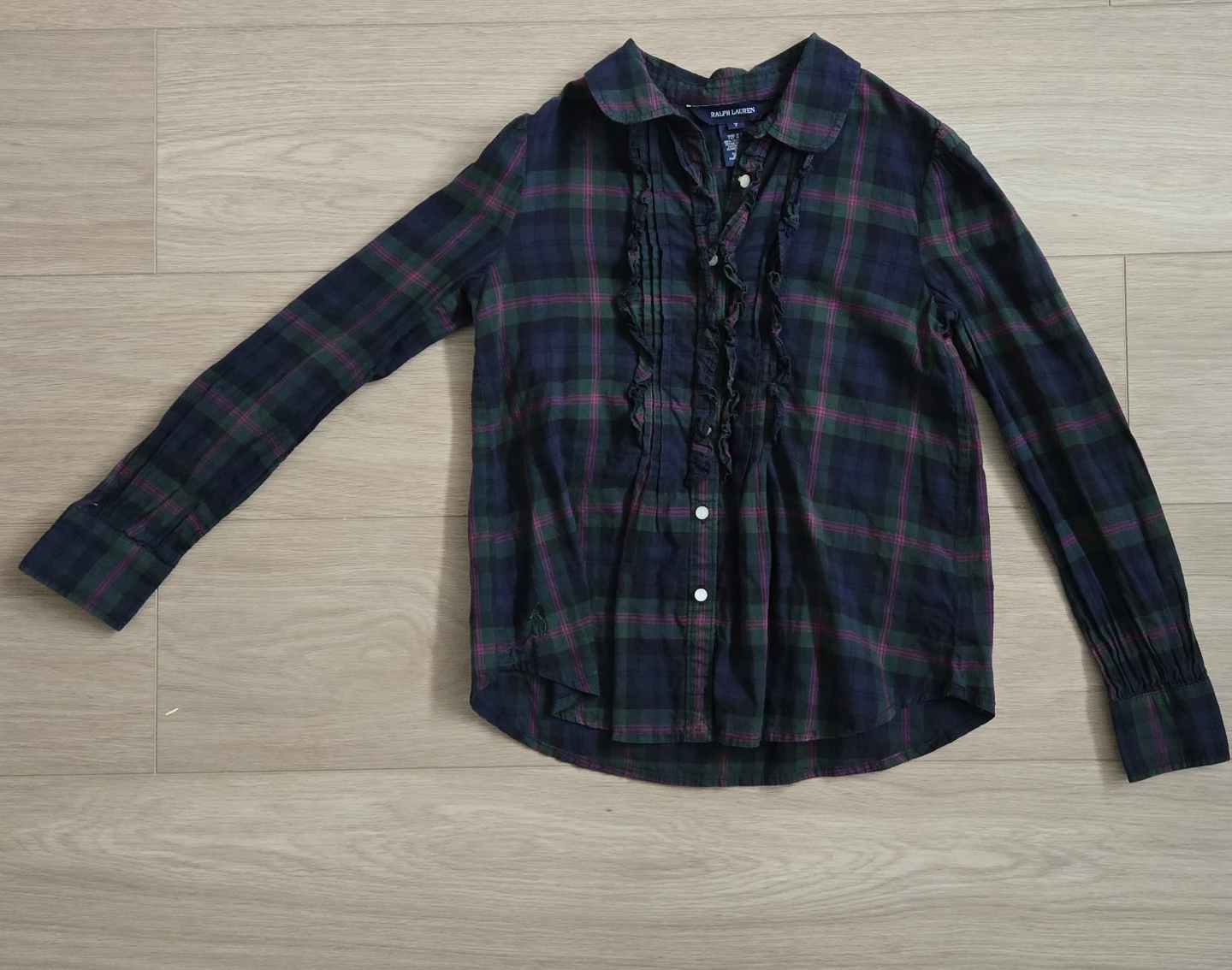 Ralph Lauren Plaid Ruffle Button-Up Shirt Kids Size 7 - photo 5