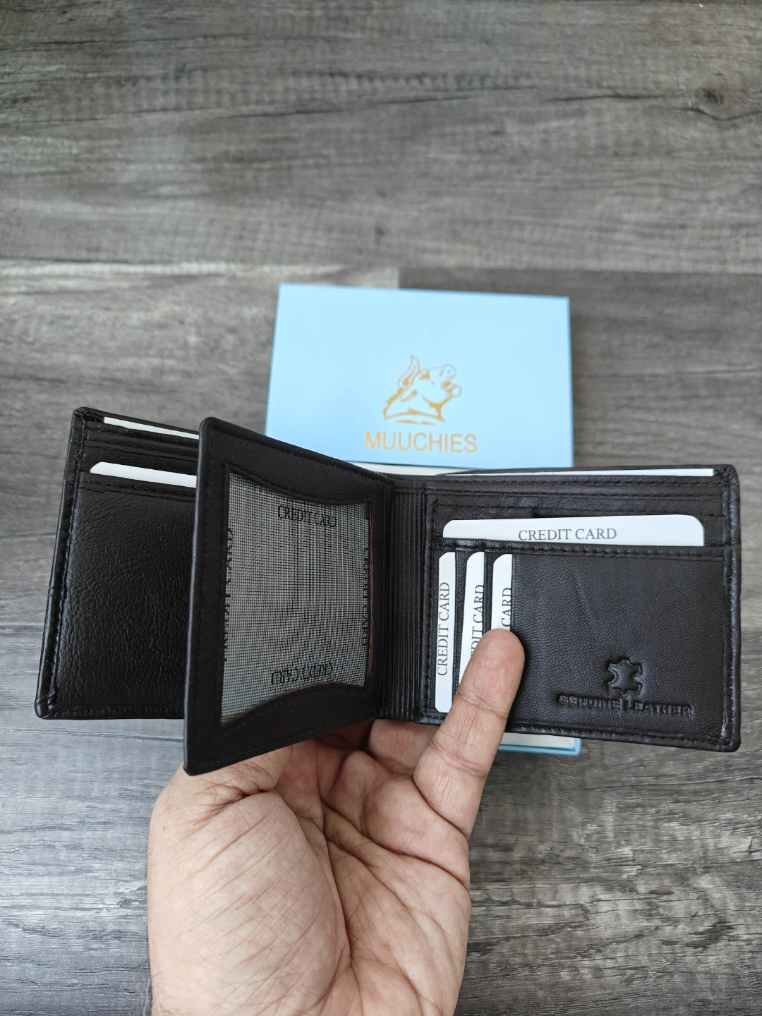 MUUCHIES Genuine Leather Bi-Fold Wallet - Brown