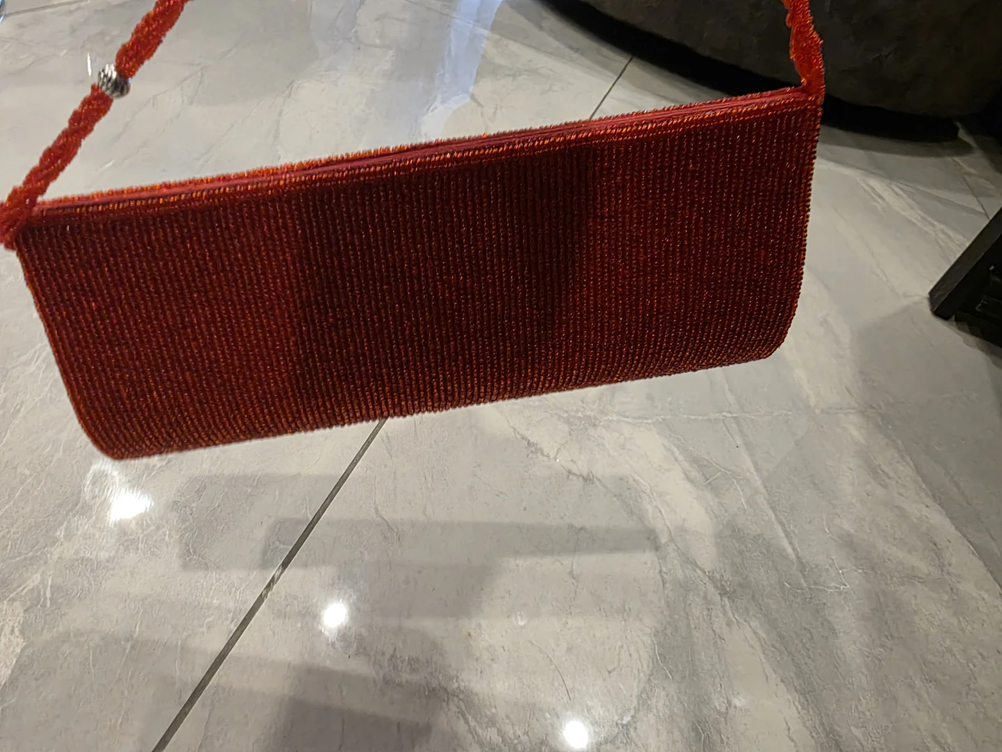 Red Beaded Clutch Evening Bag with Rhinestones - photo 3